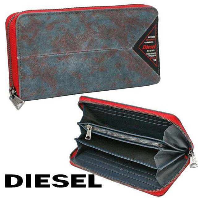 DIESEL ディーゼル 長財布 オーバーダイワックスキャンバス ブルーコットンカラー