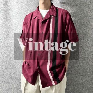 アートヴィンテージ(ART VINTAGE)の【vintage】シルク ライン デザイン 半袖 開襟シャツ 3L ボルドー(シャツ)