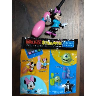 新品未使用　ラウンド1　ディズニーキャラクターストラップ　ミニーマウス　非売品(キャラクターグッズ)