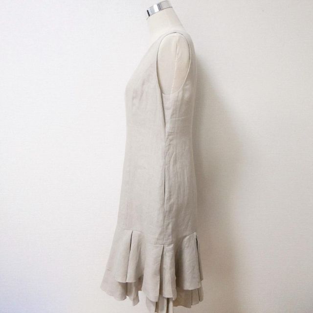 美品 フォクシー 麻100% 二段フリル クルーネック ノースリーブ