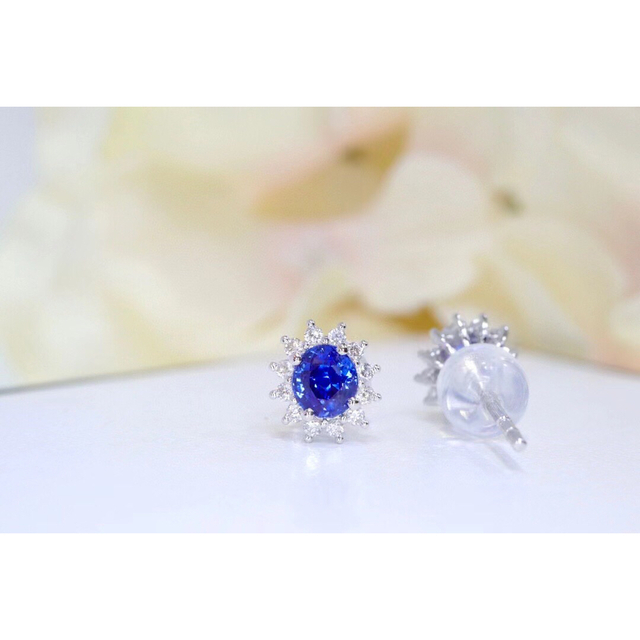 天然 ロイヤル ブルーサファイア ダイヤ ピアス0.7ct k18 f