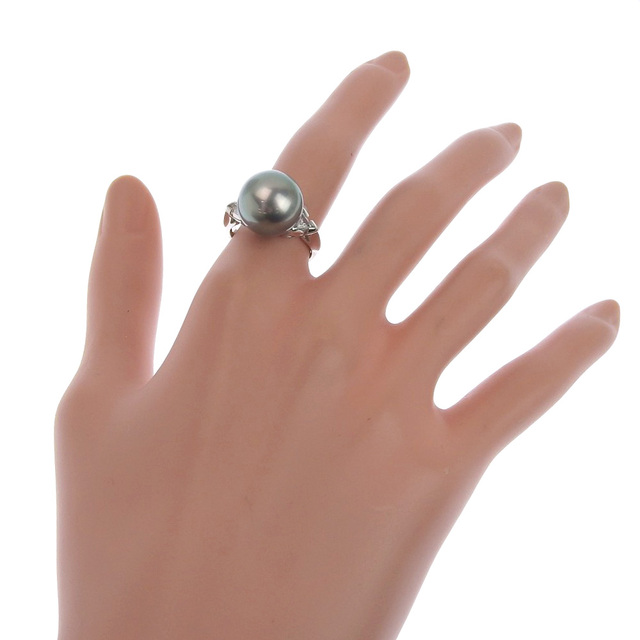 真珠12.7ｍｍ Pt900プラチナ×ブラックパール（黒蝶真珠）×ダイヤモンド 12号 シルバー 0.21 レディース リング・指輪 1