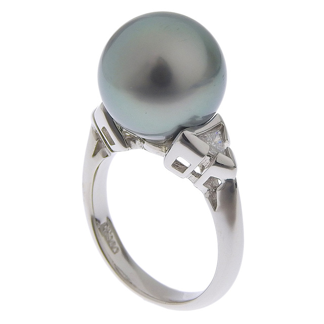 真珠12.7ｍｍ Pt900プラチナ×ブラックパール（黒蝶真珠）×ダイヤモンド 12号 シルバー 0.21 レディース リング・指輪 レディースのアクセサリー(リング(指輪))の商品写真