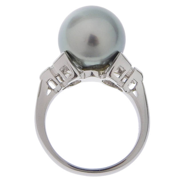 真珠12.7ｍｍ Pt900プラチナ×ブラックパール（黒蝶真珠）×ダイヤモンド 12号 シルバー 0.21 レディース リング・指輪 レディースのアクセサリー(リング(指輪))の商品写真