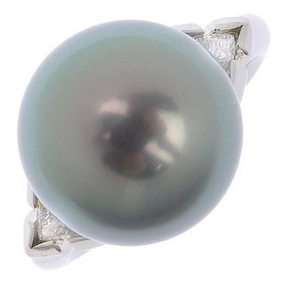 真珠12.7ｍｍ Pt900プラチナ×ブラックパール（黒蝶真珠）×ダイヤモンド 12号 シルバー 0.21 レディース リング・指輪(リング(指輪))