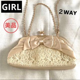 GIRL - 【新品同様】  GIRL   チェーン2way パーティーバッグ　金　リボン