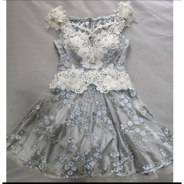 ROBE(ローブ)のローブドフルールフレアドレスブルー水色花柄刺繍 レディースのフォーマル/ドレス(ナイトドレス)の商品写真