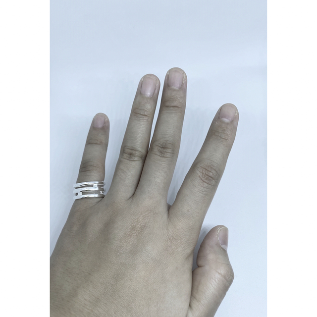 シルバー925リング三段スターリング平打ちプレーン三連　銀指輪10号いお メンズのアクセサリー(リング(指輪))の商品写真
