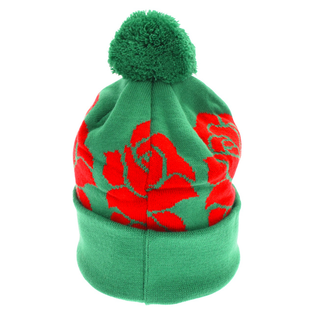 SUPREME シュプリーム 22AW Rose Beanie ローズビーニー ローズ柄ボンボンニット帽 アクリルニット グリーン