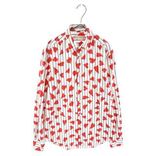 ジョンローレンスサリバン(JOHN LAWRENCE SULLIVAN)のJOHN LAWRENCE SULLIVAN ジョンローレンスサリバン 18AW Heart Print Striped Regular Fit Cotton Poplin Shirt ハートプリント 長袖シャツ ホワイト/レッド SH25MS18(シャツ)