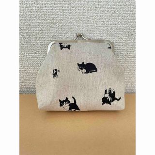 ハンドメイド　がま口　B ハチワレ　生成り(ポーチ)