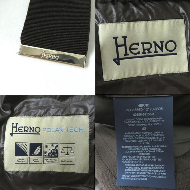 HERNO(ヘルノ)の良品◎正規品 22年 HERNO ヘルノ PI001556D SATIN &amp; CITY GLAMOUR レディース フード付き ジップ ダウンコート ダークブラウン 茶 42 レディースのジャケット/アウター(ダウンコート)の商品写真