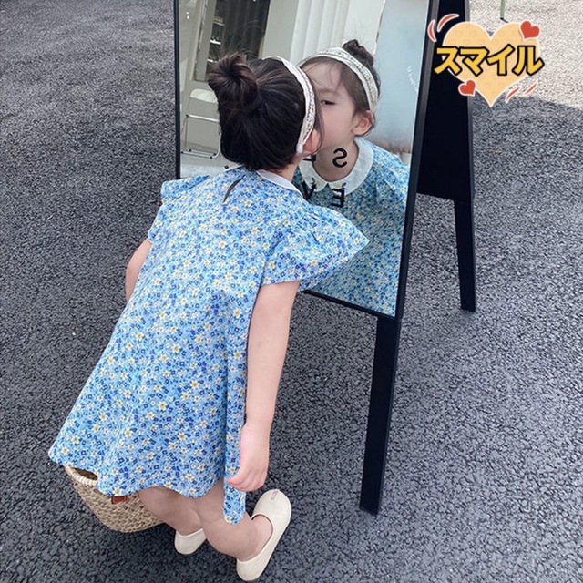 キッズワンピース　花柄　フリル  Aライン　女の子夏服100 キッズ/ベビー/マタニティのキッズ服女の子用(90cm~)(ワンピース)の商品写真