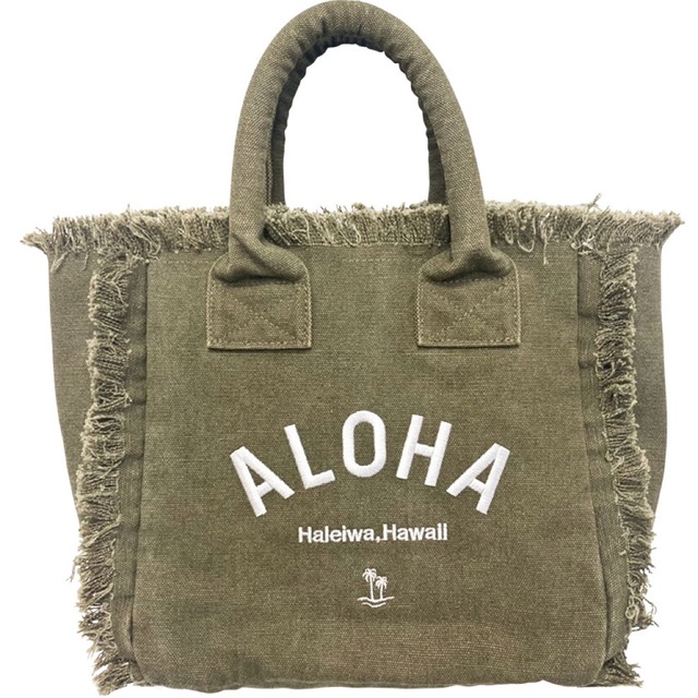 HALEIWA(ハレイワ)のフリンジ　ミニトート　KHAKI　トートバッグ　ハワイアン　ハレイワ　バッグ レディースのバッグ(トートバッグ)の商品写真