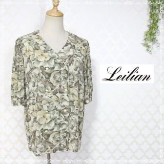 レリアン(leilian)のレリアン　七分袖　シャツブラウス　ダブルボタン　13+ XL　美品　花柄　総柄(シャツ/ブラウス(長袖/七分))