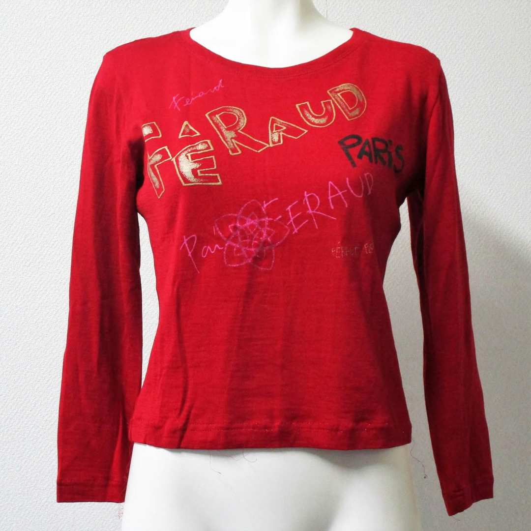 【中古】セール Louis Feraud ルイフェロー 長袖Ｔシャツ 七分袖 プリント柄 レディース9号 ウール100％ 日本製 レッド |  フリマアプリ ラクマ