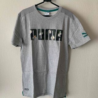 プーマ(PUMA)のPUMA  総柄ロゴプリント　Tシャツ　グレー&グリーン　L(Tシャツ/カットソー(半袖/袖なし))