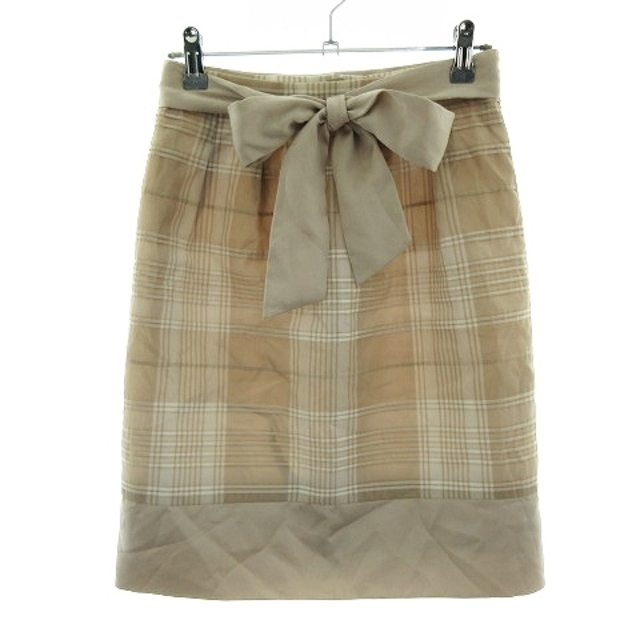 NATURAL BEAUTY(ナチュラルビューティー)のナチュラルビューティー スカート 台形 ミニ チェック 36 ベージュ 白 レディースのスカート(ミニスカート)の商品写真