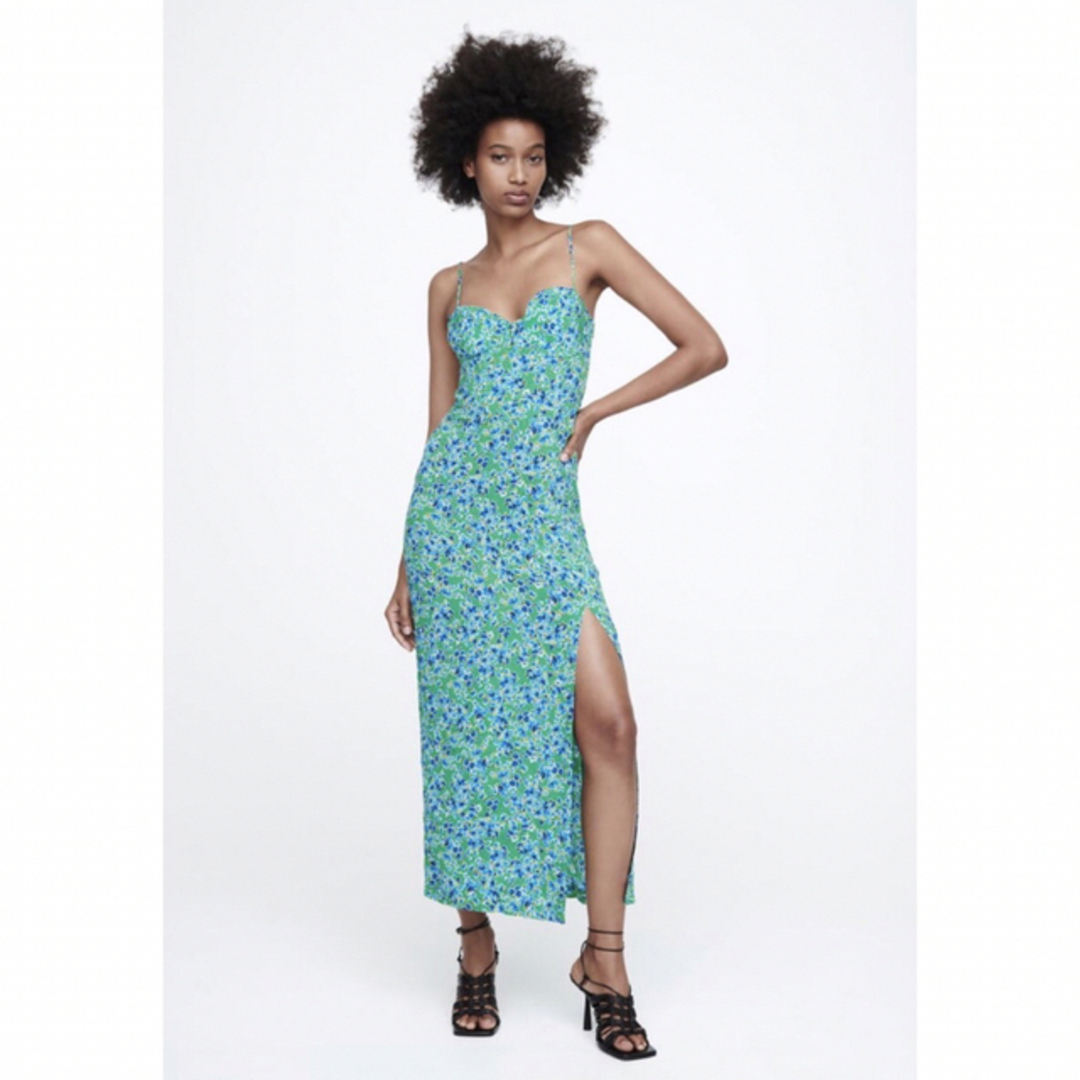 ZARA - ZARA ザラ ロングワンピース フラワー グリーン M 夏 未使用の