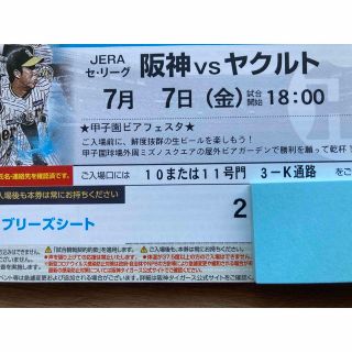 ハンシンタイガース(阪神タイガース)の7/7(金 )阪神-ヤクルト　ブリーズシート通路横ペア(野球)