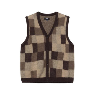 STUSSY - stussy wobbly check sweater vest