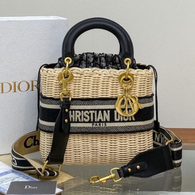 Christian Dior - Diorウィッカー & ディオール オブリーク ジャカード ハンドバッグ