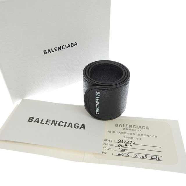 【本物保証】 箱・保付 新品同様 バレンシアガ BALENCIAGA サイクルブレスレット ロールバングル ブレスレット レザー 黒 ロゴ 483272