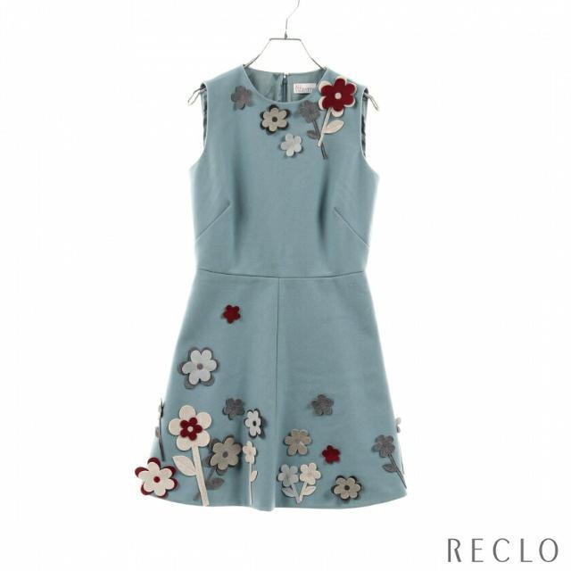 RED VALENTINO - ワンピース ノースリーブ ウール ブルーグレー マルチ
