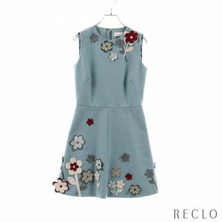 レッドヴァレンティノ(RED VALENTINO)の ワンピース ノースリーブ ウール ブルーグレー マルチカラー フラワー(ひざ丈ワンピース)