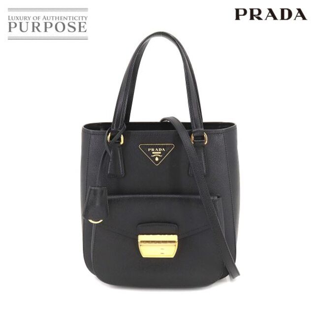 未使用 展示品 プラダ PRADA サフィアーノ 2way ハンド ショルダー バッグ レザー ブラック 1BA254 ゴールド 金具 VLP 90191332