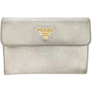 プラダ(PRADA)のプラダ 財布 ロゴ 三つ折り財布 サフィアーノ レザー 革 シルバー(財布)