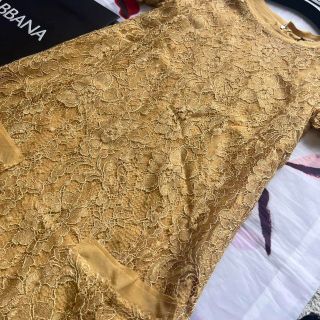 【美品】DOLCE\u0026GABBANA 総レースワンピース イエロー 36 半袖