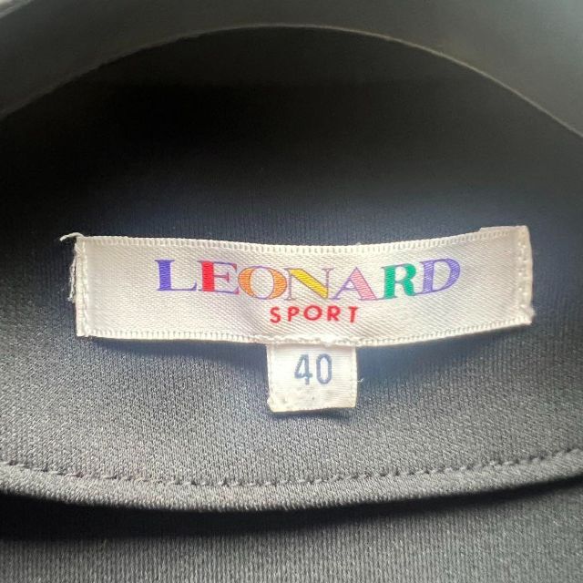 【美品】LEONARD ポロシャツワンピース 総柄 ブラック 半袖 40 襟