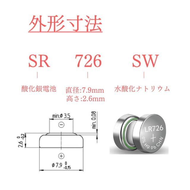 【新品】ボタン電池 酸化銀電池 時計電池 SR726SW ×4個 (#57) スマホ/家電/カメラの生活家電(その他)の商品写真