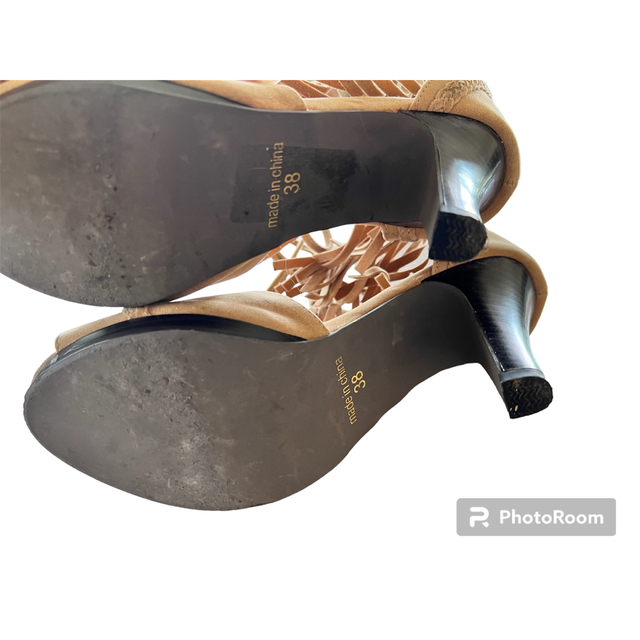 フリンジ　サンダル　ミュール　ヒール　ベージュ　24.0 レディースの靴/シューズ(サンダル)の商品写真