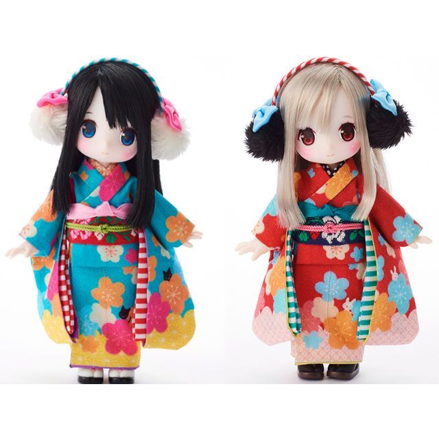 ハンドメイド「碧色ねこ」「緋色うさぎ」2体セット chuchu doll HINA HJ限定