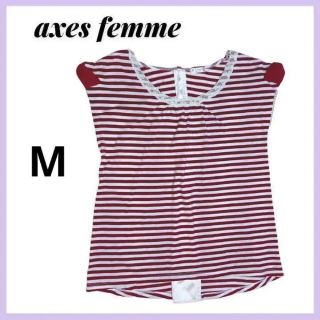 アクシーズファム(axes femme)のaxes femme　アクシーズファム　エンジ白ボーダー　カットソー　M　リボン(Tシャツ(半袖/袖なし))