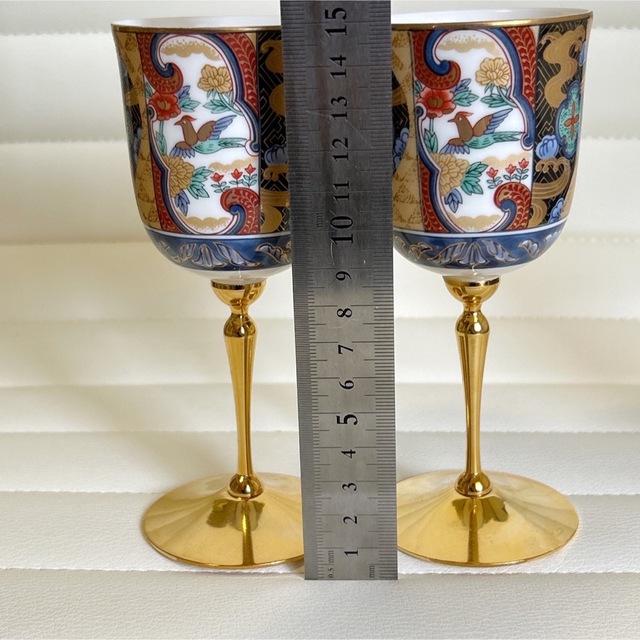 第一陶器 翔山窯 室町 ワイングラス ペアセット 金彩 古伊万里 花鳥 色絵