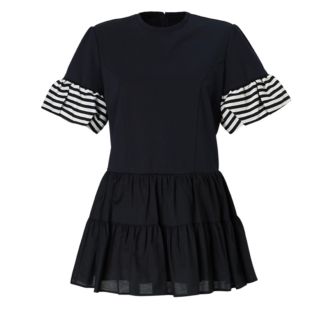 ボーダーズアットバルコニー(BORDERS at BALCONY)の新品　ボーダーズアットバルコニー　PEPLUM TOP ネイビー(シャツ/ブラウス(半袖/袖なし))