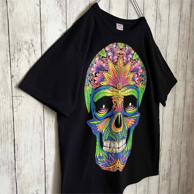 【vintage】スカル 髑髏 ガイコツ BIG プリント ルーズ 黒 Tシャツ