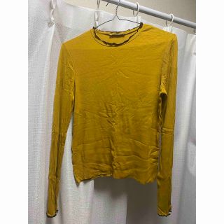 ザラ(ZARA)のzara trafaluc マスタード 長袖 薄手 セーター リブ フリル(Tシャツ(長袖/七分))