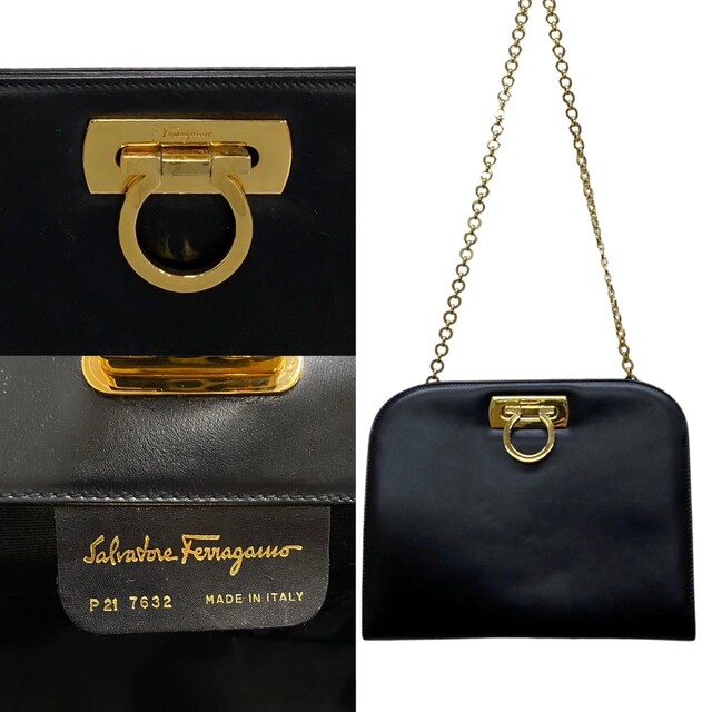 極 美品 Salvatore Ferragamo フェラガモ ガンチーニ 金具 カーフ