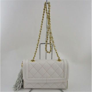 シャネル(CHANEL)の◇希少 シャネル マトラッセ リザード チェーン ショルダーバッグ フリンジ 白(ショルダーバッグ)