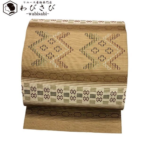 O-2761 袋帯 伝統工芸 花織 吉兵衛 胡桃色
