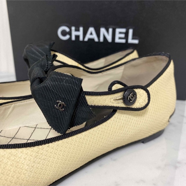 美品】CHANEL シャネル リボンストラップ フラットシューズ 37.5