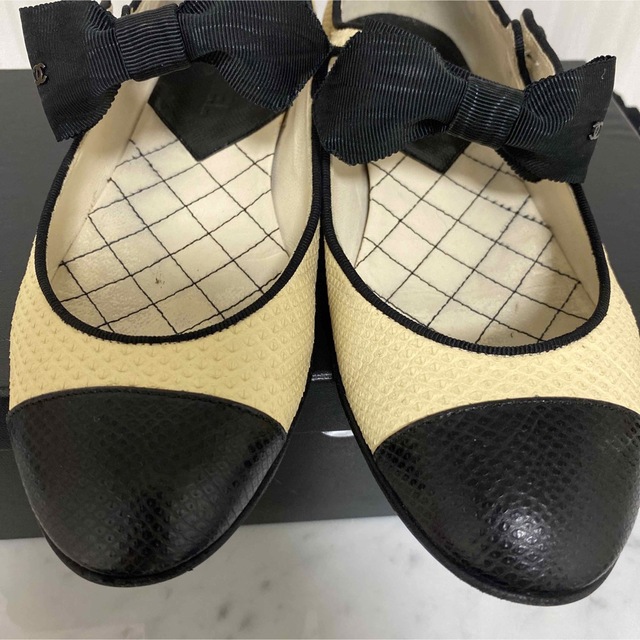 美品】CHANEL シャネル リボンストラップ フラットシューズ 37.5