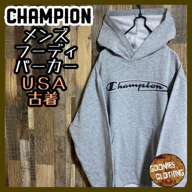 Champion チャンピオン ロゴプリントパーカー フーディー グレー (メンズ L)   O3458