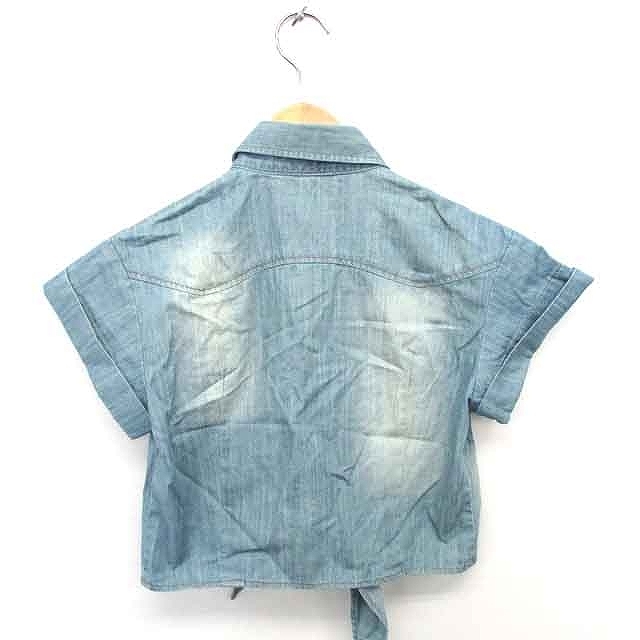 Khaju(カージュ)のカージュ シャツ ブラウス デニム シャンブレー リボン 半袖 青 ブルー レディースのトップス(シャツ/ブラウス(半袖/袖なし))の商品写真