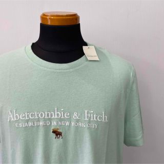 アバクロンビーアンドフィッチ(Abercrombie&Fitch)の新品★アバクロメンズ刺繍ロゴＴシャツブラック★サイズLライムグリーン(Tシャツ/カットソー(半袖/袖なし))