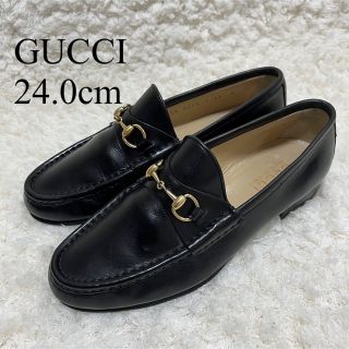 グッチ(Gucci)の24cm グッチ ホースビット ローファー  金黒 レザー　ビットローファー(ローファー/革靴)